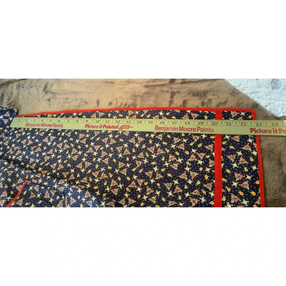 VTG 1/2 Apron Pocket Red Blue Yellow Floral Retro Feed Sack Cottage Farmhouse - Picture 9 of 9